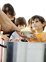 Hungry children in refugee camp