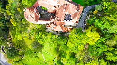 Bran Castle, Transylvania - Drone flying over castle, autumn season in Romania