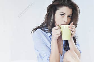Drinking hot coffee