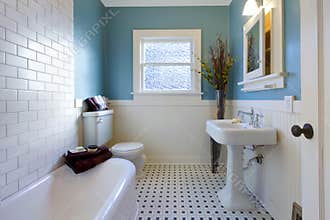 Antique luxury design of blue bathroom