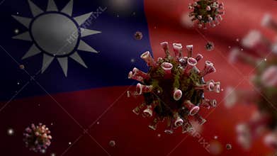 3D illustration coronavirus over Taiwanese flag. Taiwan pandemic Covid 19