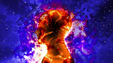 Human head silhouette with burning effect