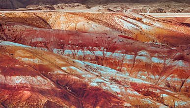 Red mountains of Altai region. Close-up of the rock