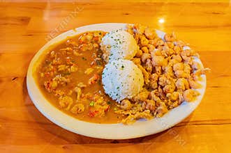 Close up shot of Louisiana style Cajun food