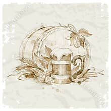 Hand drawn beer still life