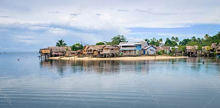 Traditional houses on Auki harbour in Malaita province of the Solomon Islands.