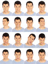Adult man face expressions composite isolated on w