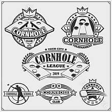 Cornhole badges, labels and design elements. Sport club emblems.