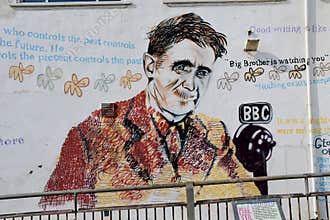 Famous George Orwell Mural, Southwold Pier, Suffolk, England, UK