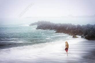 Depression and sadness concept - foggy sea