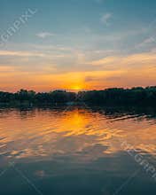 Sunset over C.S. Mott Lake, in Flint, Michigan