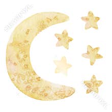 Watercolor constellations, moon, stars. Hand made illustrations clip art nursery decorations. Fashion design, baby