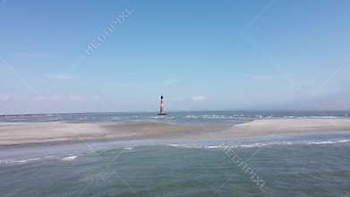 Drone Flying Out To Morris Island Lighthouse, Folly Beach, South Carolina