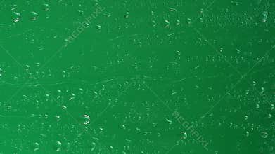 Water rainfall, rain drops falling on window glass over chroma key green screen