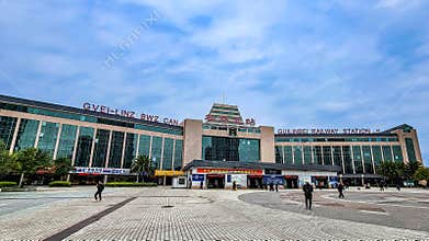 Architectural landscape of railway station in Guilin, Guangxi