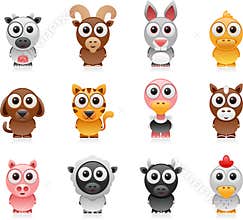Farm animals cartoon set