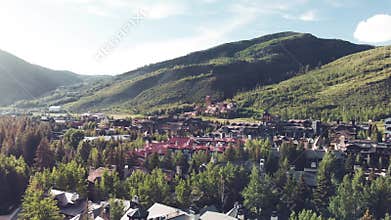 Vail, Colorado. Amazing aerial view of cityscape at summer sunset