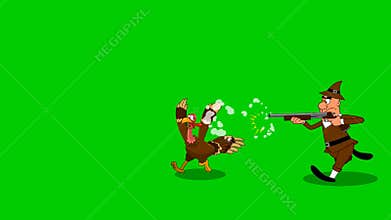 Pilgrim Chasing Turkey Cartoon Characters