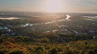 Tokaj, Hungary - 4K drone flying above the famous vineyards of Tokaj wine region on a warm autumn morning with rising sun