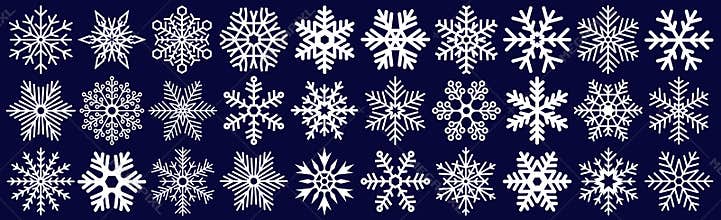 Icon collection of many different snowflakes - Vector