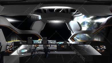 Spaceship creative fictional command room.