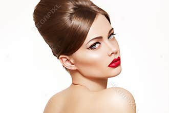 Model with vintage make-up, shiny retro hairstyle
