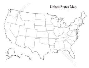 Black and White United States Map with state borders, USA Map