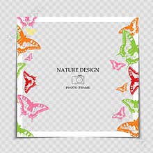 Natural Background Photo Frame Template with Butterfly for post in Social Network. Vector Illustration EPS10