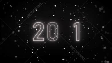 Particles in the background 2021 new year. Neon light and flashing led lights abstract background 4K video