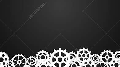 Industrial motion background, white cogwheels on black. Business cooperation seamless loop concept