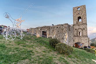 The Medieval Castle of Lettere during the Christmas time, with lights and Christmas markets, Naples, Italy