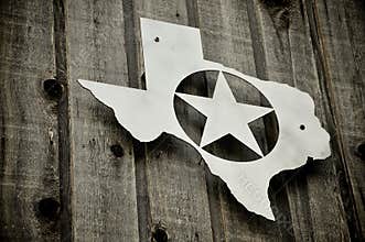 Silver badge of Texas with star