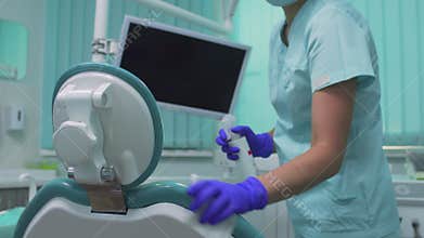 Disinfection of the dentist`s workplace.