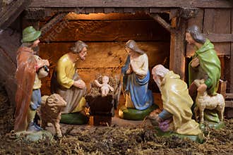 Nativity scene with holy family in bethlehem