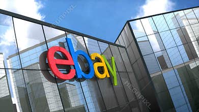 Editorial, Ebay logo on glass building.