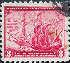 USA - Circa 1934: a postage stamp printed in the US showing a historic Maryland Tercentenary sailing ship