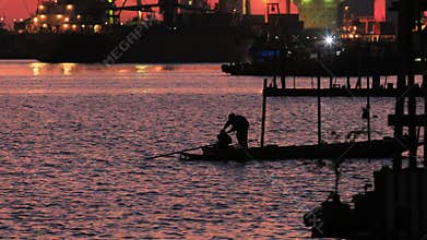 Domestic boat life in Chao Praya River Bangkok Thailand