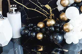 Close up of Birthday photozone with colors balloons