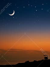 Moon and the stars on the beach