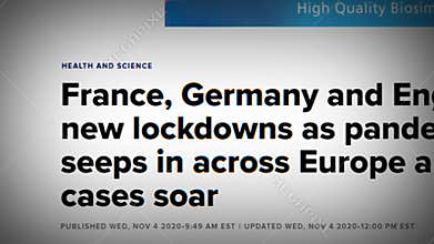Coronavirus in the headlines of media news around the world. Media news headline alert. Global pandemic coronavirus