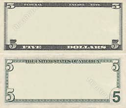Clear 5 dollar banknote pattern