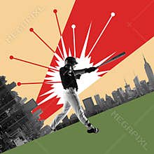 Young american baseball player playing isolated on bright background.