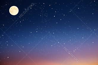 Night sky with moon and stars.