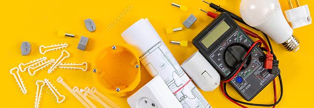 electrical tools for repairing electricians in the house. Selective focus