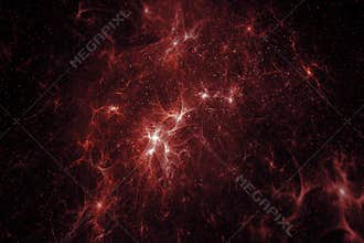 Abstract fractal wallpaper of a 3D computer generated image. Looking like a universe nebula full of stars. With a depth of field