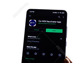 Assam, india - March 10, 2021 : CoWIN app logo on phone screen stock image.
