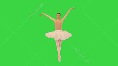 Ballerina makes spins on her tiptoes and runs away on a Green Screen, Chroma Key.
