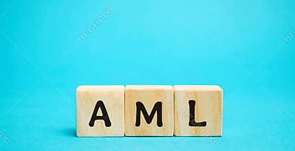 Wooden blocks AML. Anti Money Laundering concept. Financial monitoring, Identification of suspicious transactions. Business and