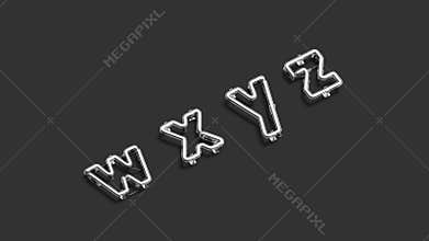 Neon w x y z symbols, lighting font mockup