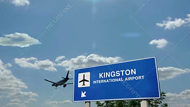 Airplane landing at Kingston Jamaica airport